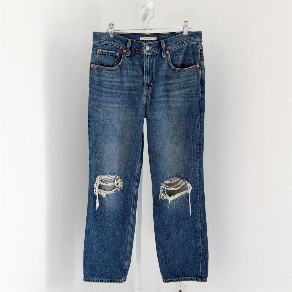 Levis Jeans Size 30 Low Pro Straight Blue Distressed Denim